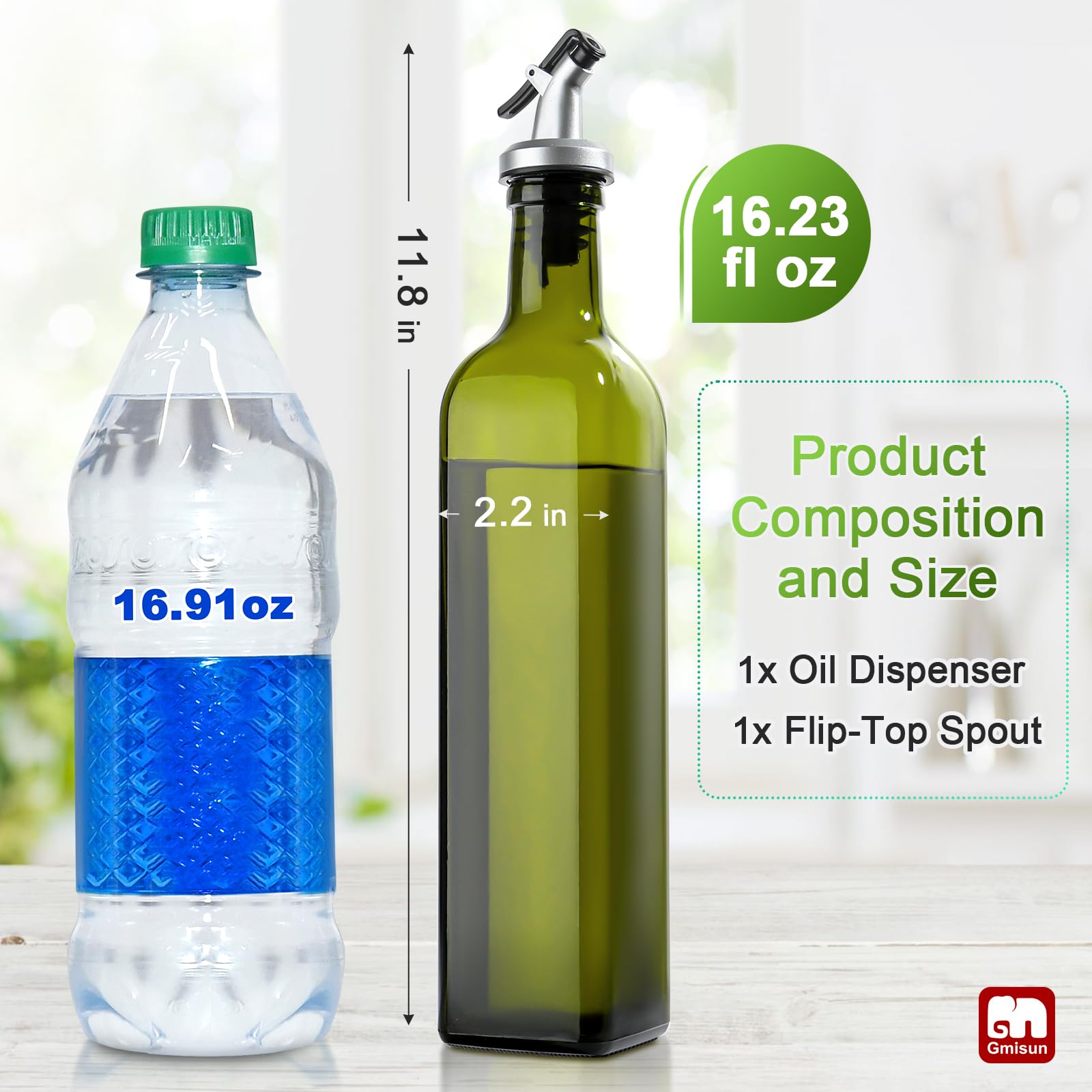 GMISUN Botella dispensadora de aceite de oliva, dispensador de aceite de oliva de 17 onzas, botella de aceite de oliva, 1 paquete, dispensador de aceite para cocina, dispensador de aceite de vidrio,