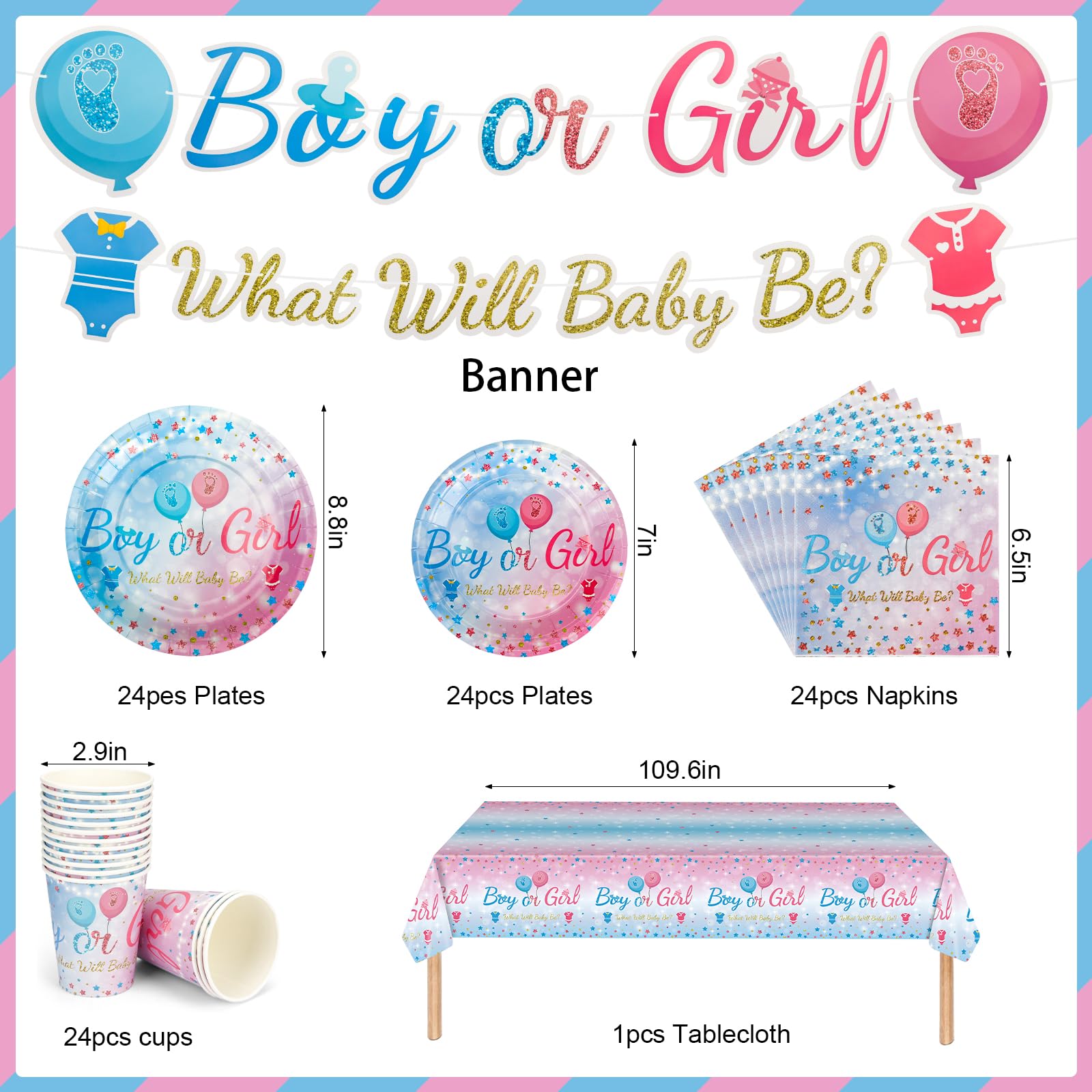 122 Pcs Gender Reveal Party Decorations, Set Stoviglie Carta per Feste, Baby Shower Decorazioni, Boy or Girl Decorazioni, Forniture Feste Baby Shower, per 24 Ospiti