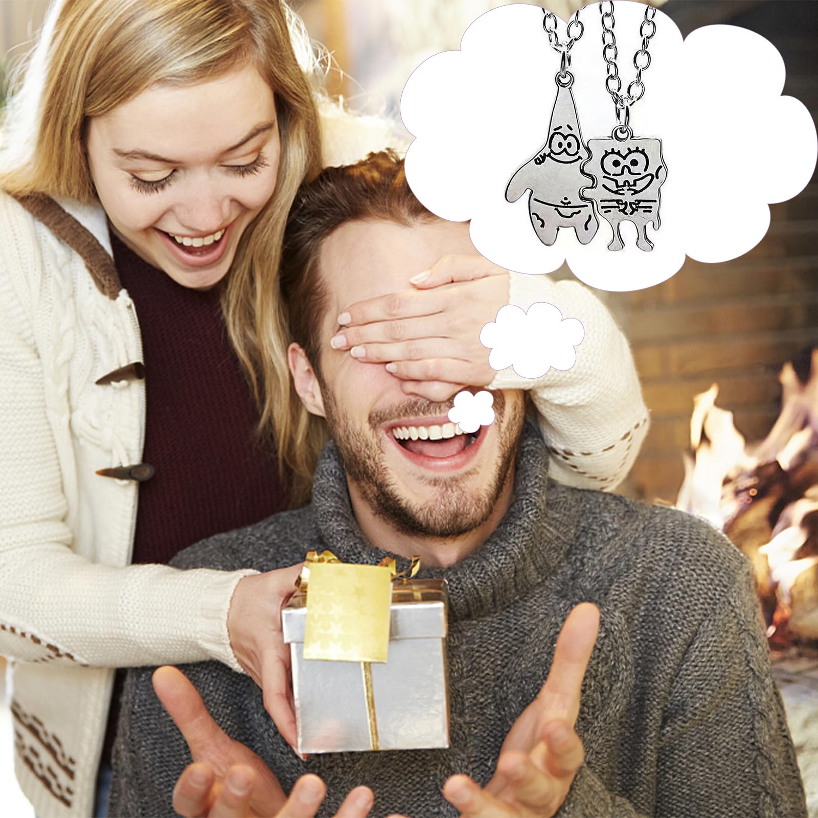 Paar Halskette, 2 Stücke Anime und Pai Starpaar Halskette, Schmuckketten Set, exquisite silberne Patrick Star Pendant , Kawaii Schmuck Junge und Mädchen, Kinder Geschenkgeschenk Freundschaft Kette