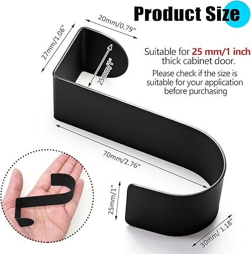 Miniatura 2 de Biaungdo 6 ganchos para puerta de gabinete, de acero inoxidable negro, organizador para colgar en la puerta trasera, ganchos individuales para