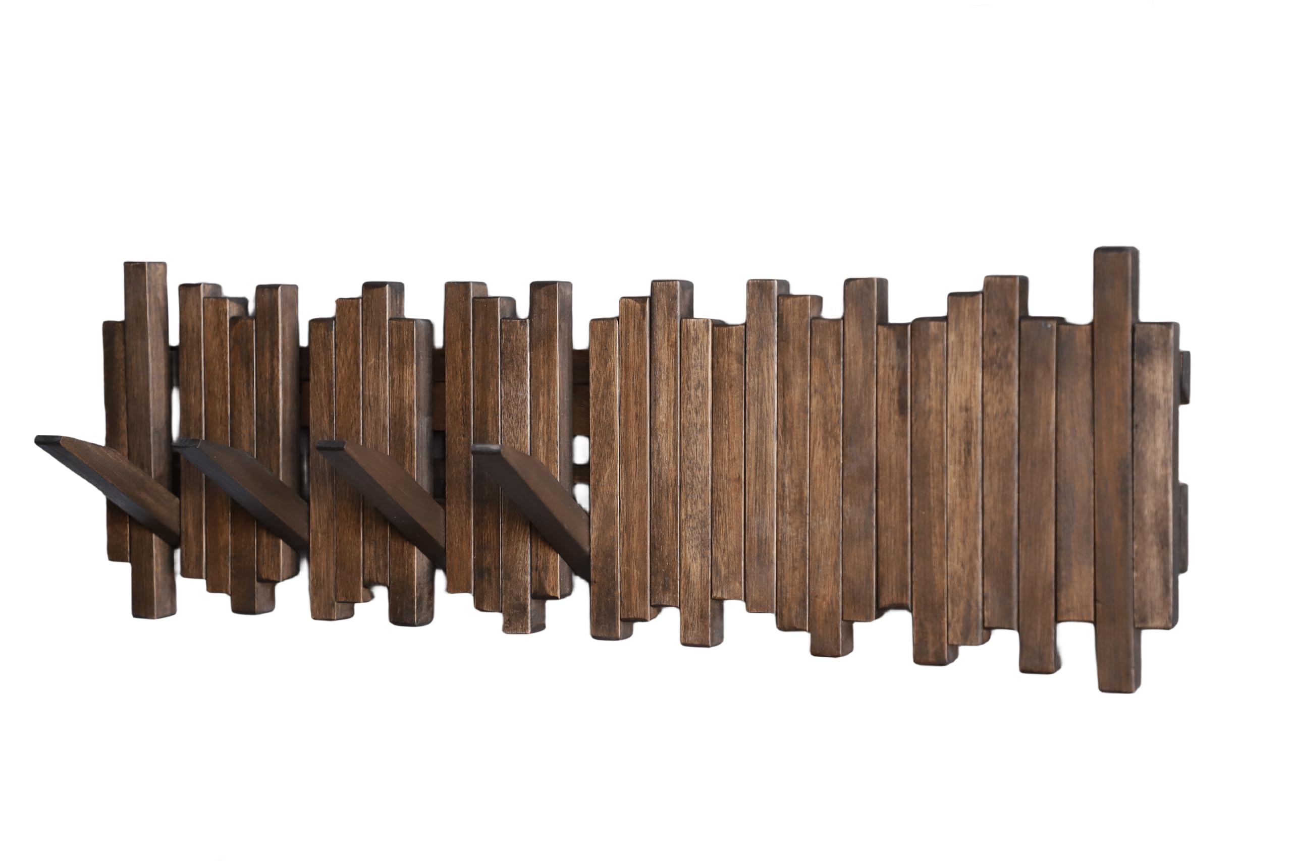 Natural Wood Wall Mounted Piano Coat Rack| Coat Rack Wall Mount| Flip Down Wall Hook Rack 7 Hooks| Entryway Wall Art Hook,Made of Acacia Wood (Wood Wax Oil Dyed Walnut Color).Wall Art ( One in stock is different color shown in pictures)