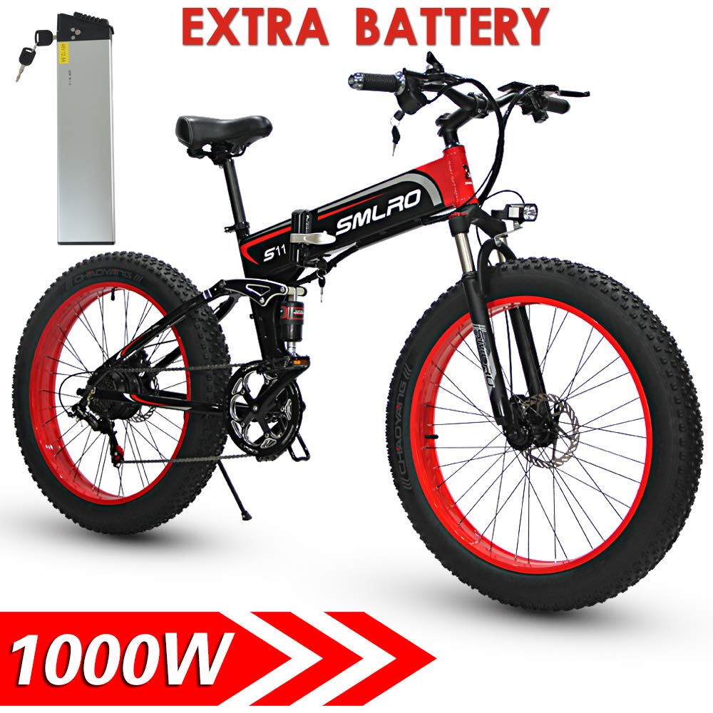 Shengmilo MX01 1000W Fat Electric Mountain Bike 13AH Battery 21Speeds  Hydraulic Disc Brake (ブラック（2 Battery）) - Buy Online - 129989285