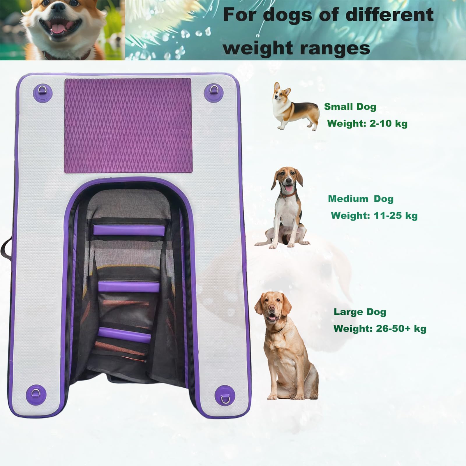 HEYLIFE Rampa Gonfiabile Per Cani cancelletti e Rampe Inflatable Dog Water Pool Ramp Per Piscina Fino a 100 kg Purple 120x90x10cm