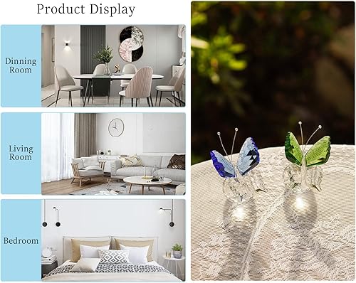 Miniatura 5 de H&D HYALINE & DORA Juego de 2 piezas de figuras de cristal de mariposa, colección de adornos de animales de vidrio cortado con base de bola