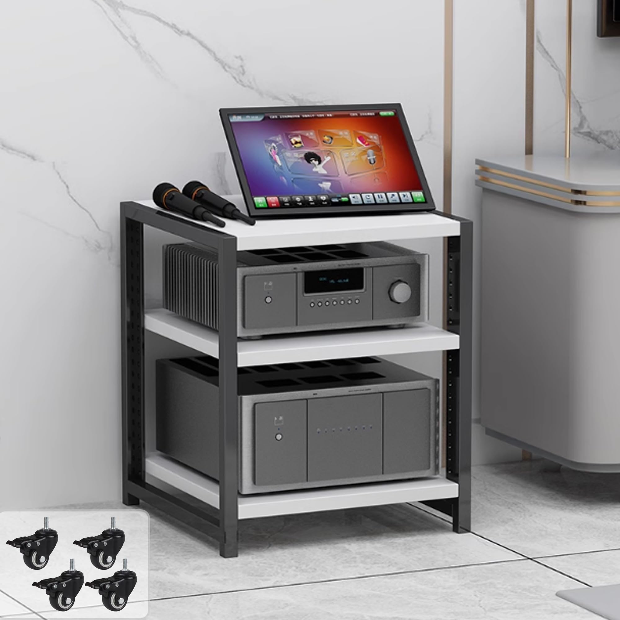 Support audio-vidéo à étagères réglables pour console et home cinéma