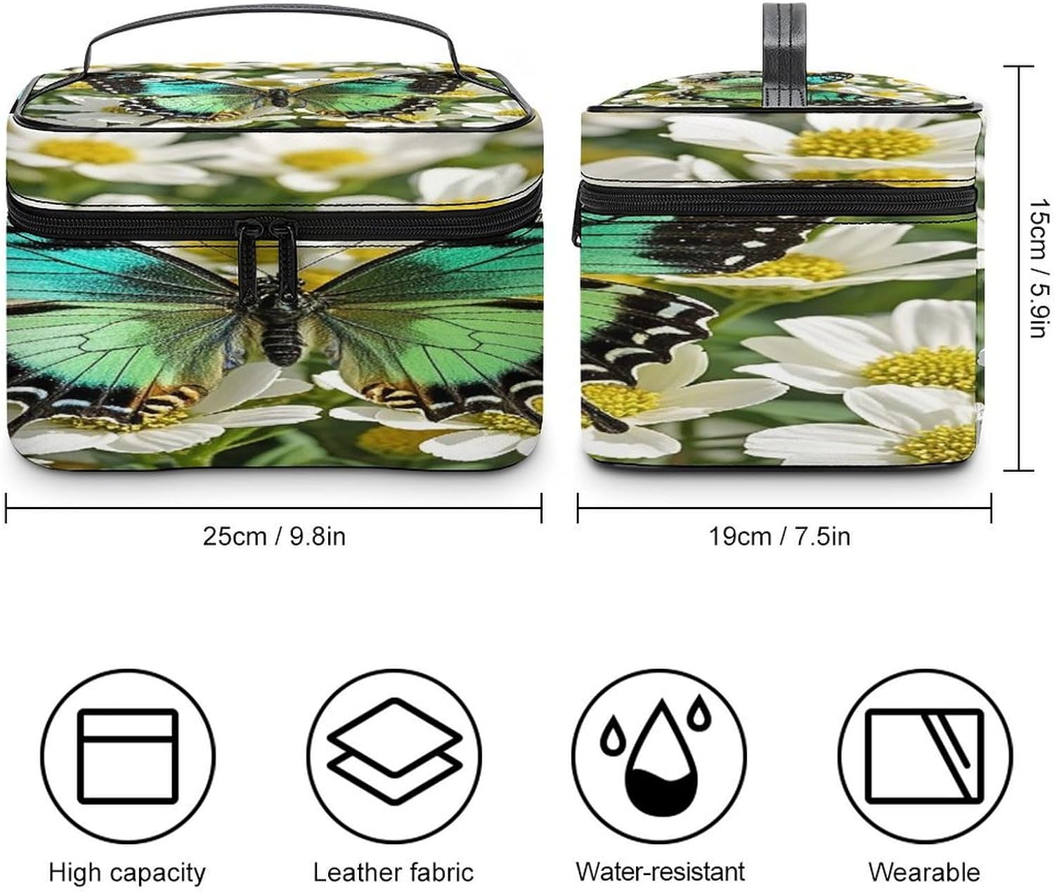 Music Butterfly Makeup Bag Large Capacity Travel Cosmetic Bag Lightweight Hand-held Toiletry Bags Portable Cosmetic Pouch Cute Make Up Pouch for Women image 2