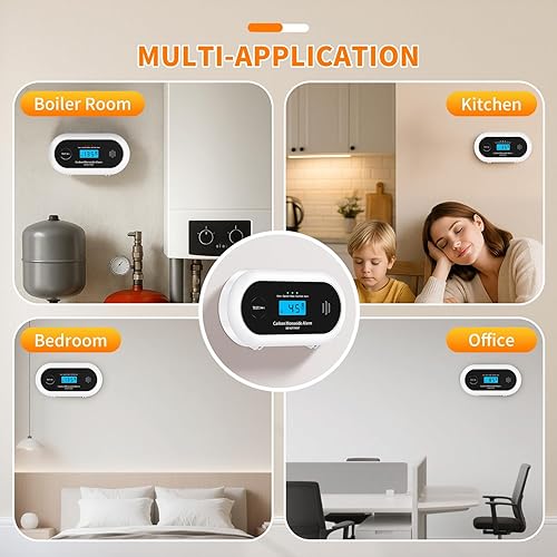 Miniatura 6 de Detector de monóxido de carbono, alarma de CO de batería sellada de 10 años con pantalla digital, detector de monóxido de carbono portátil para