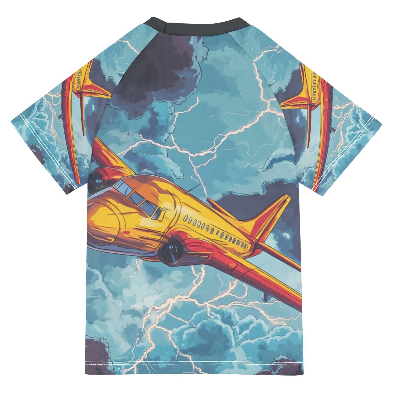Jucciaco Boys Swing Shirts Airplane Lightning Flying Cloud Rashguard Short Sleeve Kids T-Shirts Sun UPF 50+ Multicoloured