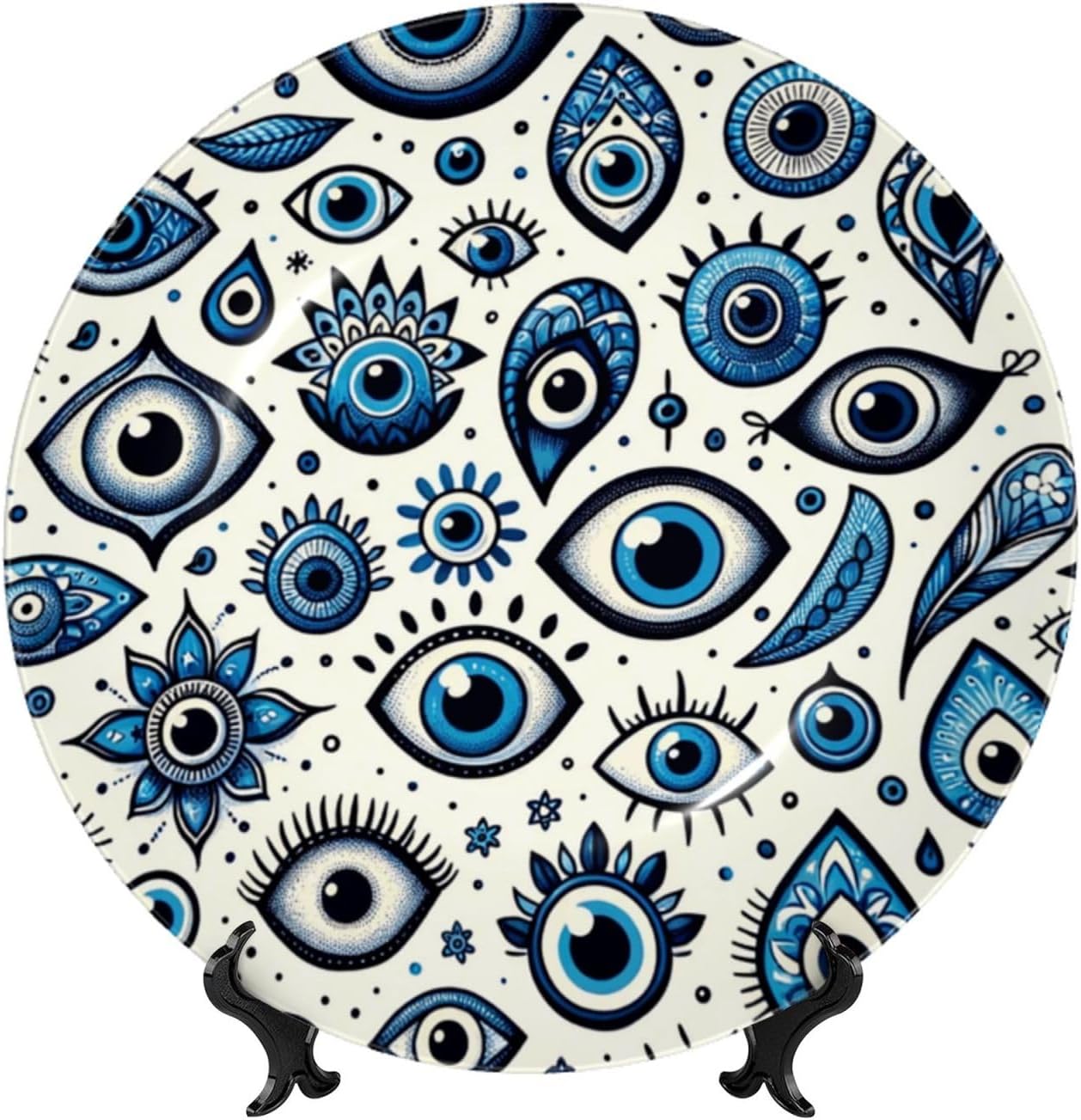 The-Turkish-Nazar-Eye 10 Inch Decorative Plate With Stand, Elegant Display Wall Plate For Home Decor