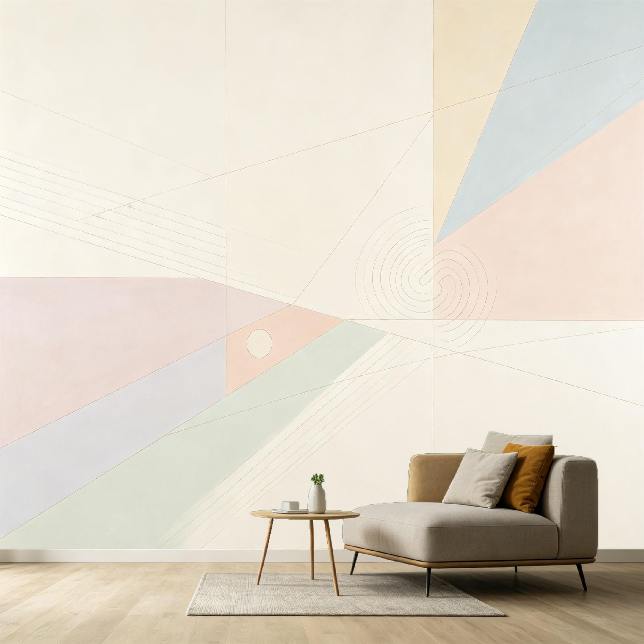 Custom Size Wall Murals Abstract Minimalist Geometric Contemporary Fine Lines Circles Pastel Tones SelfAdhesive Wall Fabric Removable Large Wallpaper for Photo Living Room