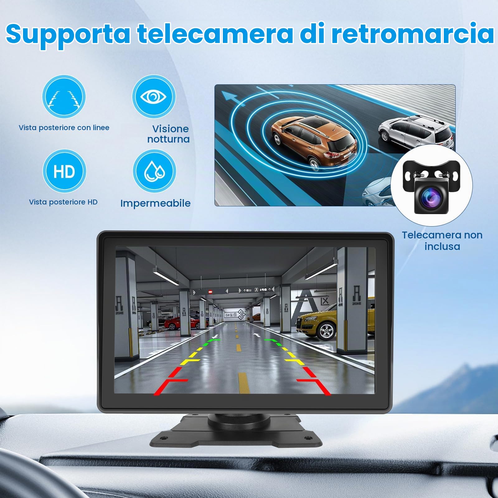 Inefala Autoradio Portatile con Carplay Android Auto 7 Pollici Schermo per Auto con Bluetooth Trasmissione FM Airplay BT Collegamento a Specchio 12V-24V