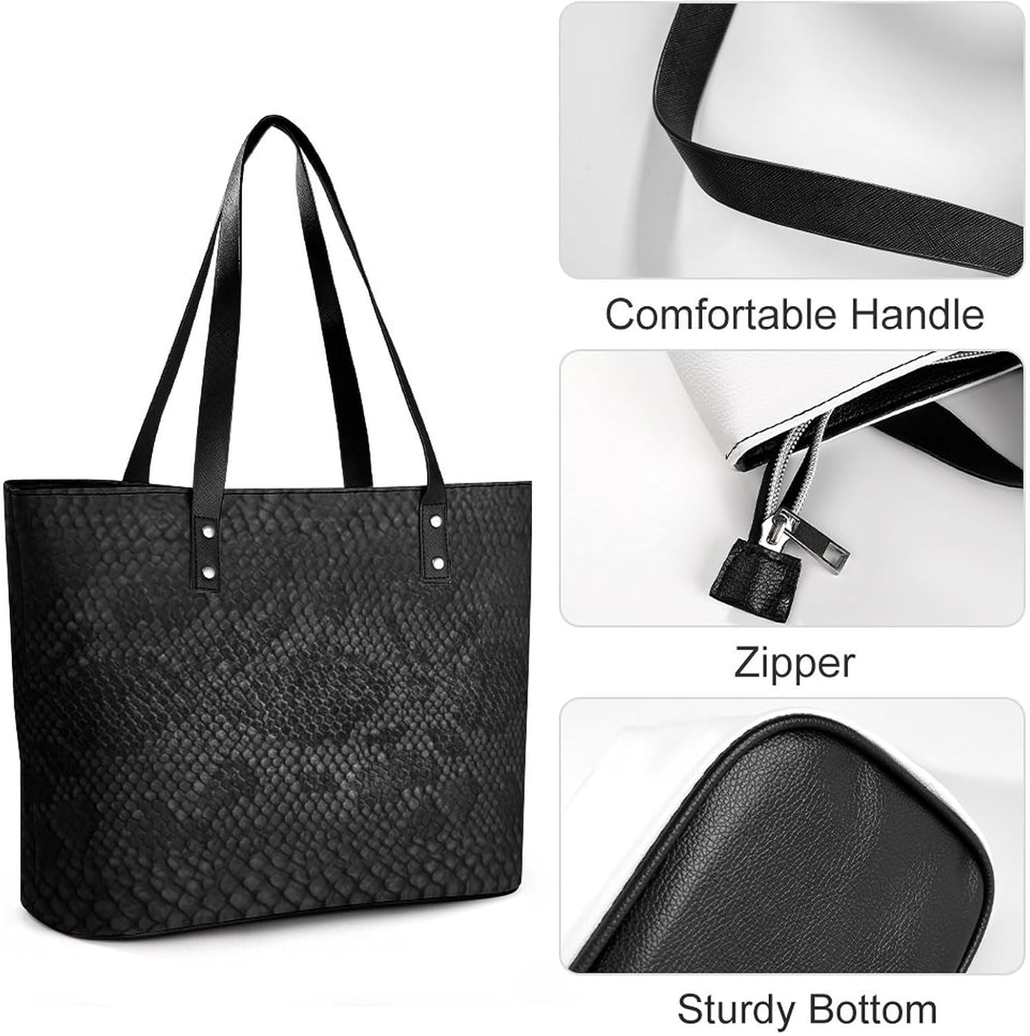 Snake Pattern Handbag Woman Casual Leather Handbags Reusable Portable Shoulder Shopping Tote Bags Daily Commuter Bag - Image 4