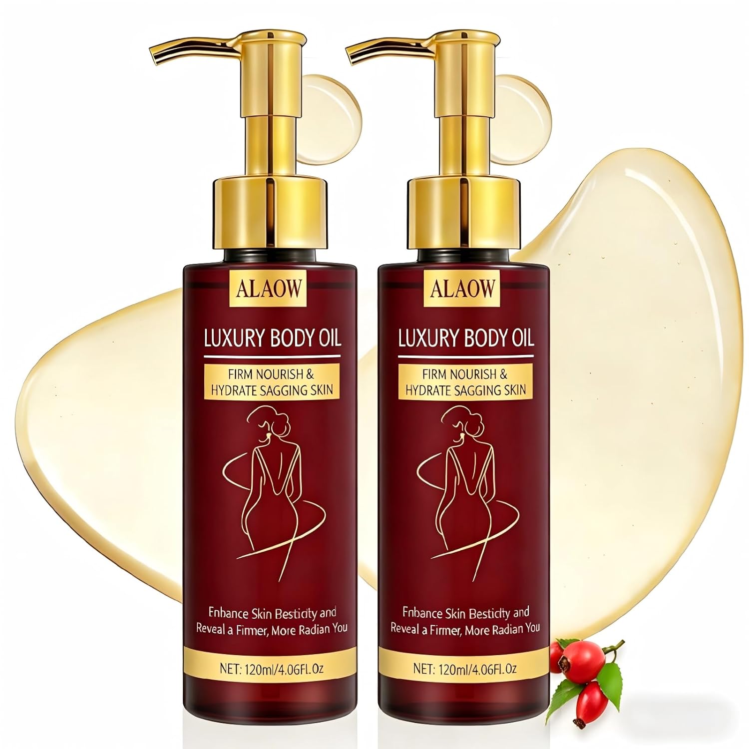 Firming Body Oil with Plant extracts enriched with Vitamin E and Rosehip Extract, suitable for all body skin. Firming care to enhance skin elasticity.120ML- 2PCS