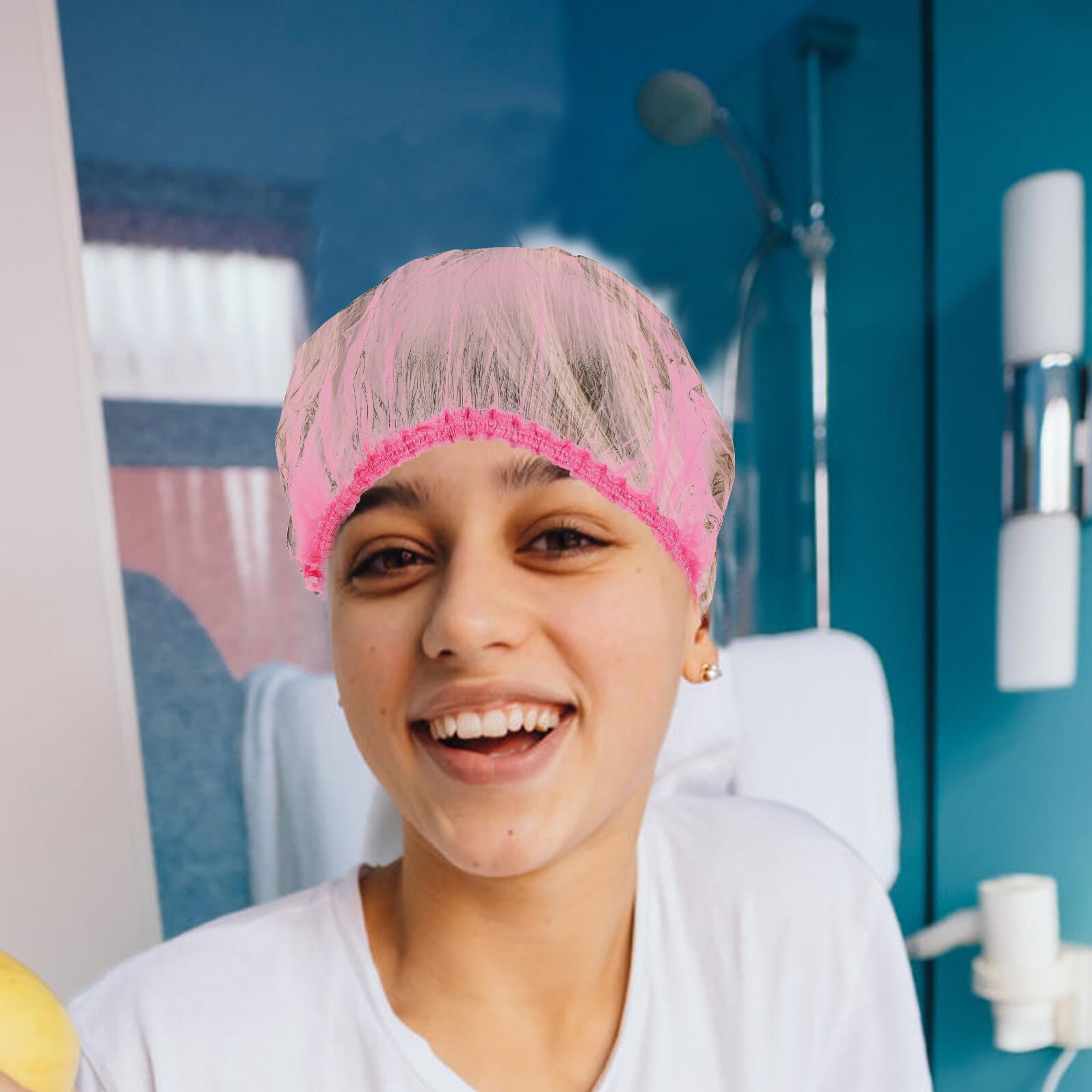 Große Einweg Duschhaube für Damen aus Kunststoff, Rosa, 500 Stück