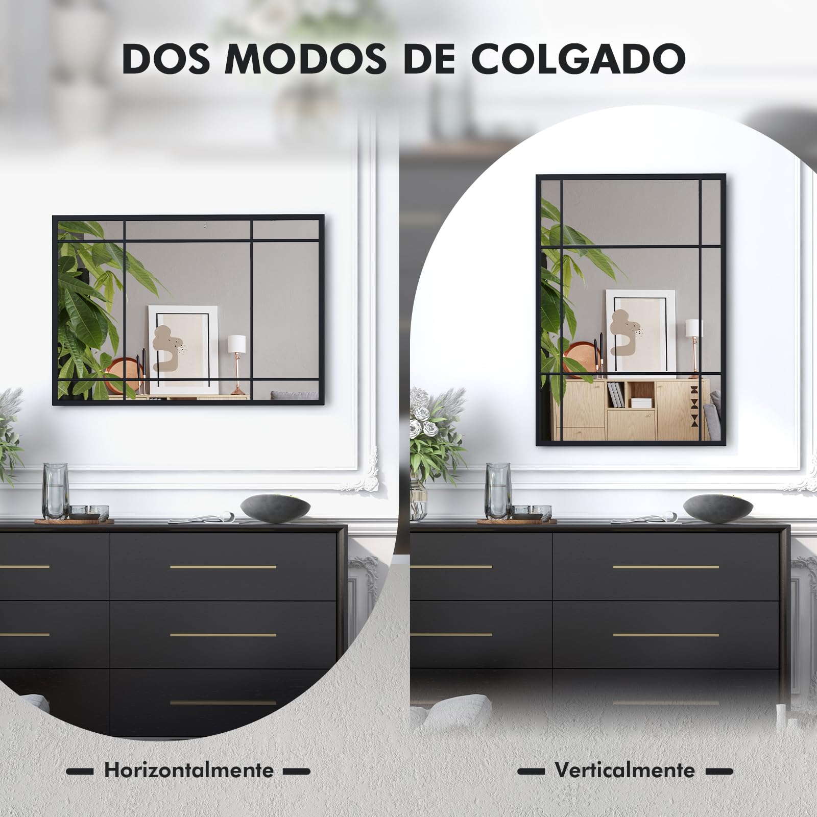 COSTWAY Espejos de Pared de 100 x 70 cm, Espejo Decorativo para Pared con Marco de Metal, Espejo Ventana Rectangular de Alumnio para Recibidor, Entrada, Sala de Estar, Dormitorio, Marco Negro