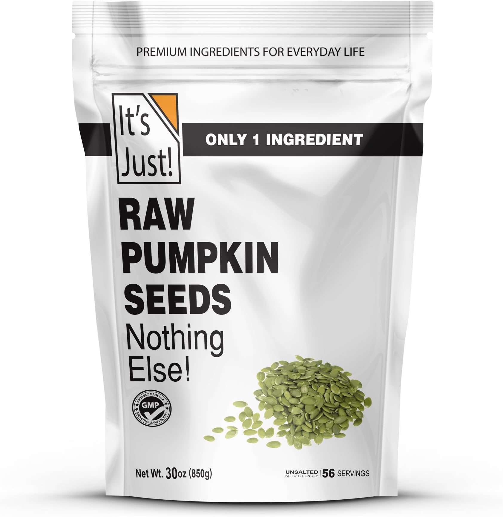 It's Just - Pumpkin Seeds (Pepitas), No Shell, Keto Friendly Snacking, Non-GMO, Packed in USA (Raw/Unsalted, 30 Ounce)