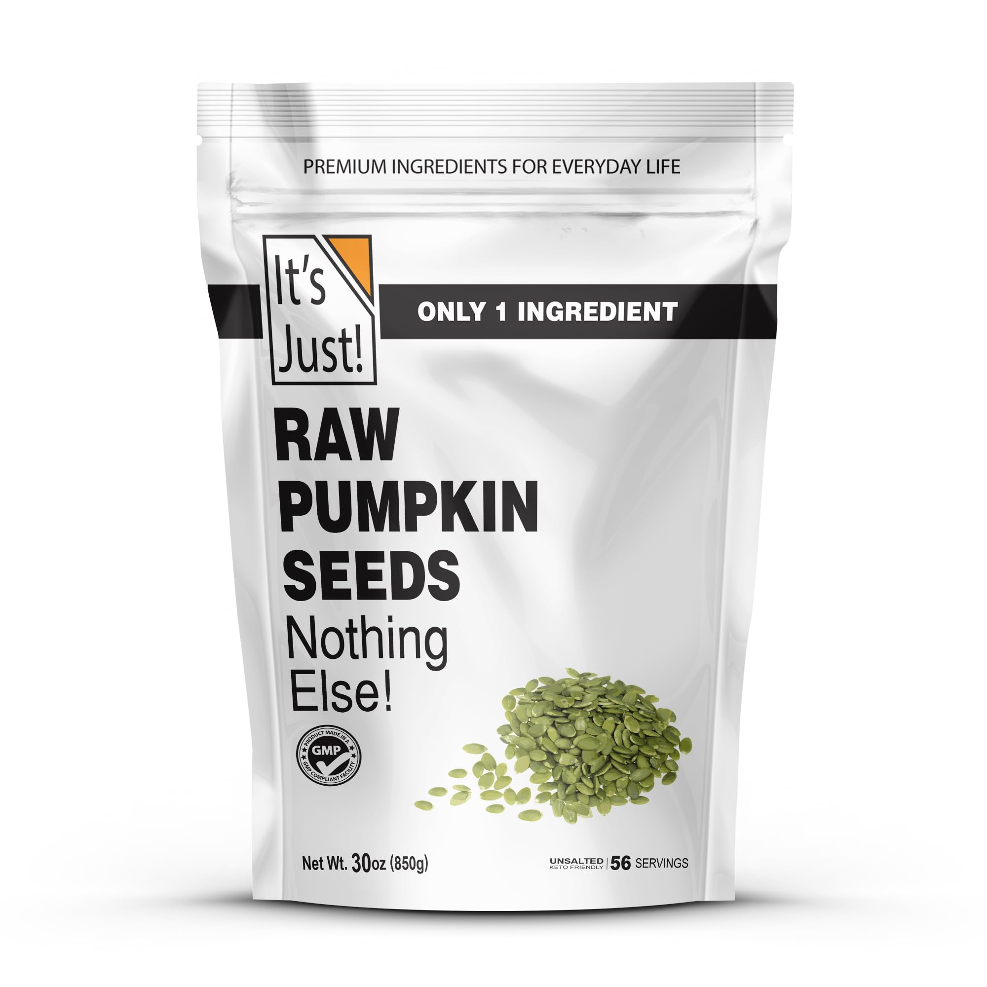 It's Just - Pumpkin Seeds (Pepitas), No Shell, Keto Friendly Snacking, Non-GMO, Packed in USA (Raw/Unsalted, 30 Ounce)