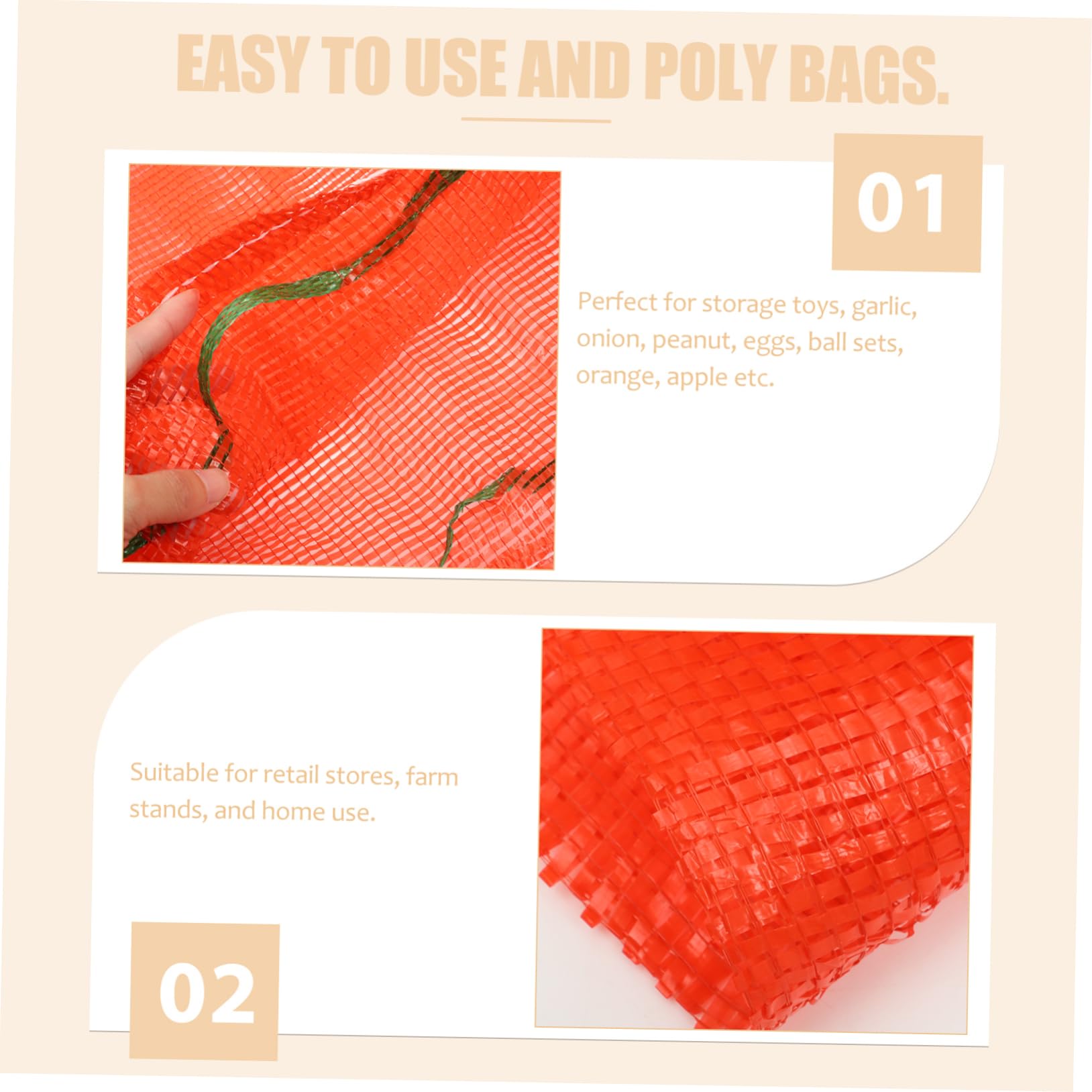 Bolsa de Malla de Plástico Roja Cordón 50 Piezas 50x80 Cm