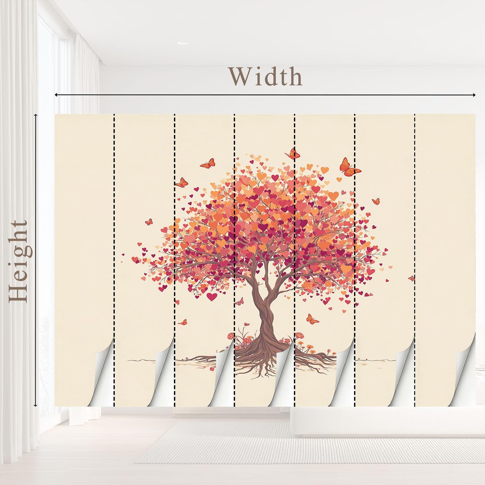 Tapeta 3D romantyczna, minimalistyczna, przytulna, 315 x 215 cm, mural, drzewo, motyl, botaniczna tapeta mural do sypialni, przedszkola, malowniczego ogrodu