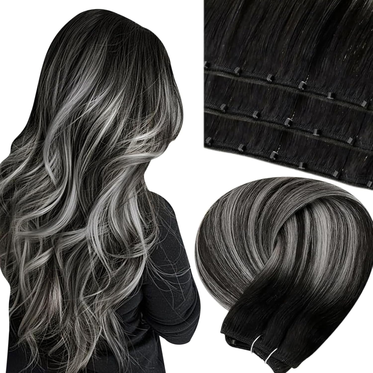 LaaVoo Tressen Echthaar Weft Extensions Echthaar