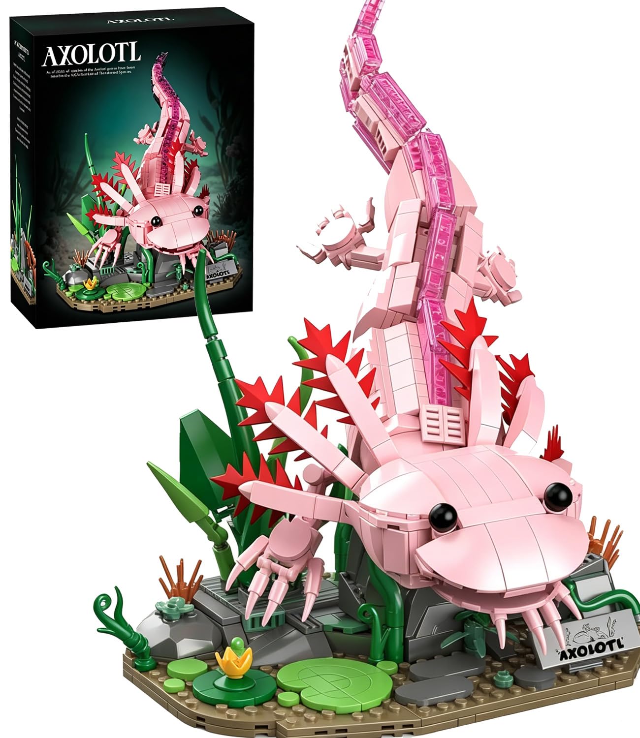 Axolotl Building Set, Compatible with LEGO Animals, Marine Animal Building Kit with Movable Joints & Display Base, Building Toys Desk Decor, Creative Gift for Girls Kids Boys 8+ (998 PCS)