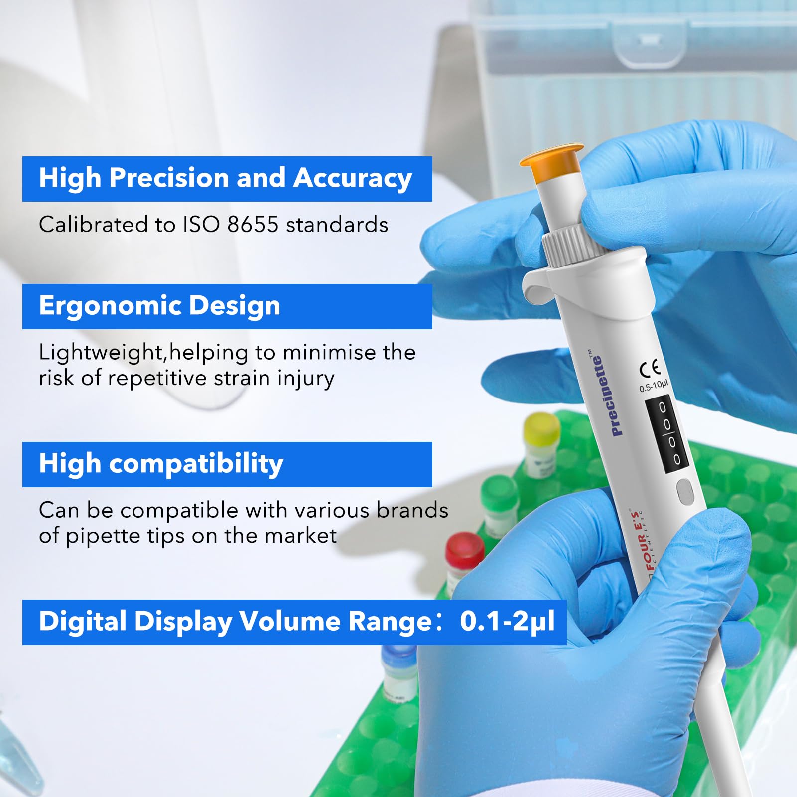 Micropipeta 0.5-10μl – Pipeta de laboratorio de un canal de alta precisión, micropipeta con volumen ajustable, parte inferior esterilizable en autoclave