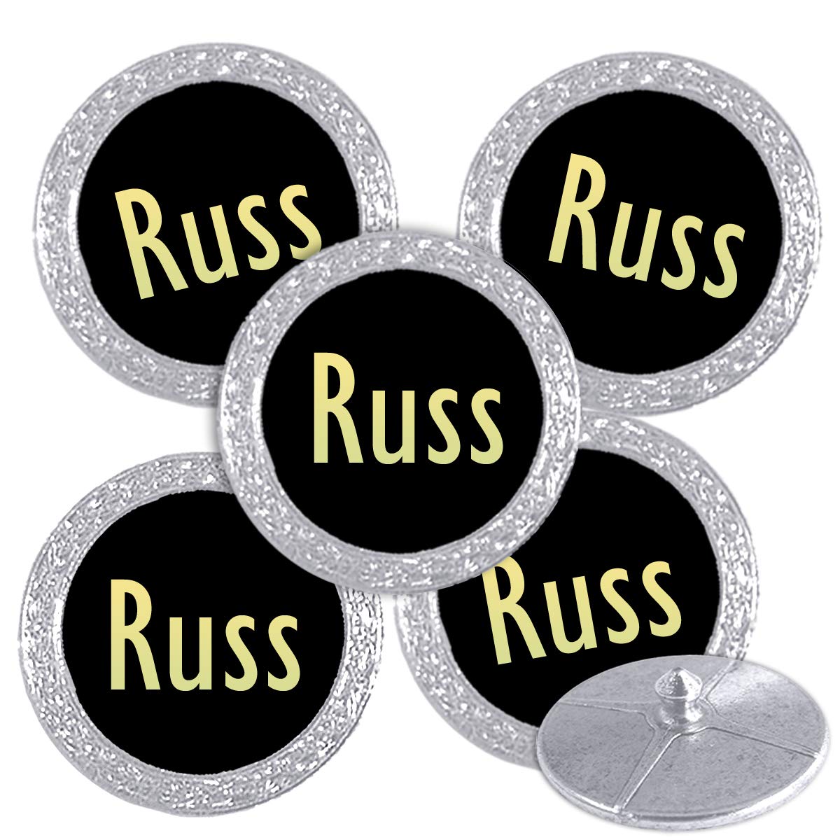 Best Impressions Silver Coloured Golf Ball Markers with Names (Russ) — image 1
