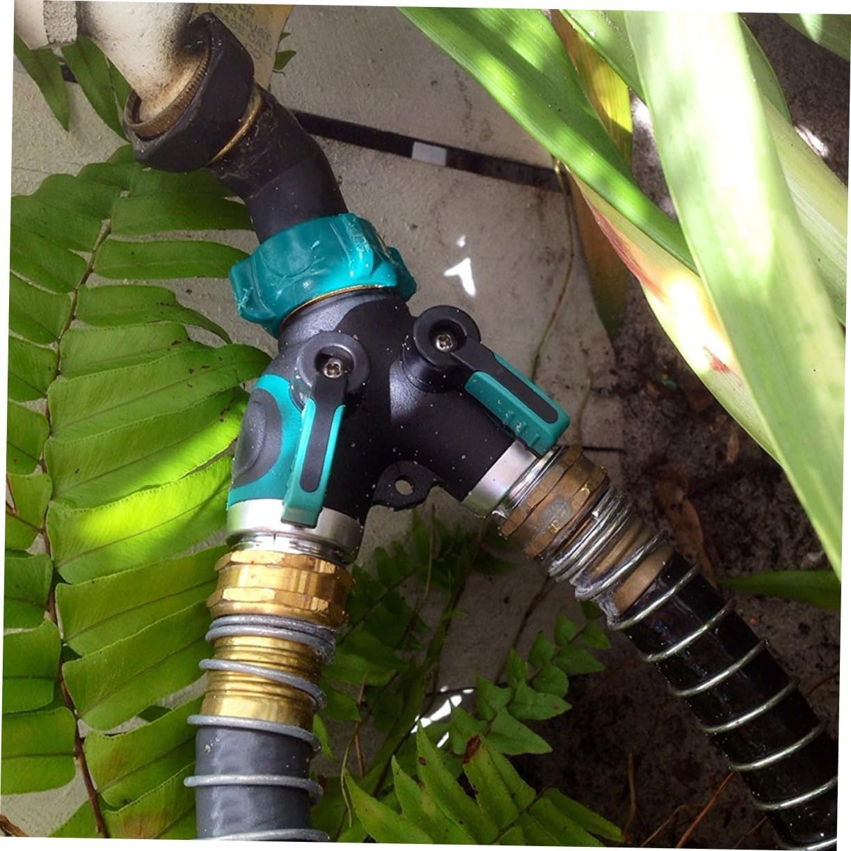 Gartenschlauch-Rohrarmaturen, Schlauch 2 Wasserhahn-Adapter, europäischer Adapter, Gartenschlauch-Adapter, Gartenschlauch-Anschlüsse, Schlauchrohr-Armaturen, Zinklegierung, Shunt, grünes Wasserhahn-Zu