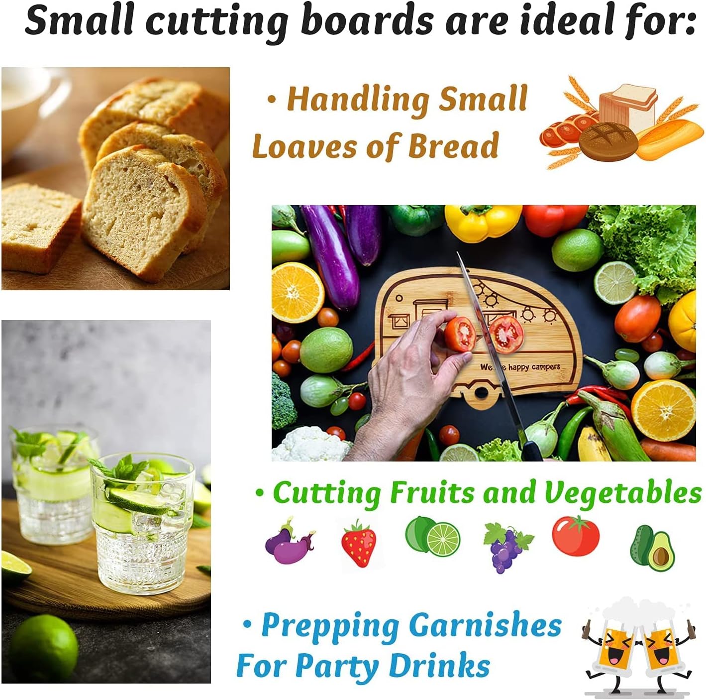 RV Cutting Board Campsite Retro Happy Camper Bamboo Wood Camper Chopping Board Perfect Funny Serving Tray for Vegetables Fruit Cheese, RV Camper gifts,Home Deco - Image 6