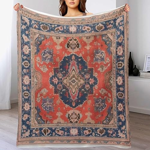Miniatura 8 de Manta azul y rosa antigua turca oriental persa, vintage, alfombra antigua, bellas artes, manta de microfibra suave y acogedora manta para sofá,