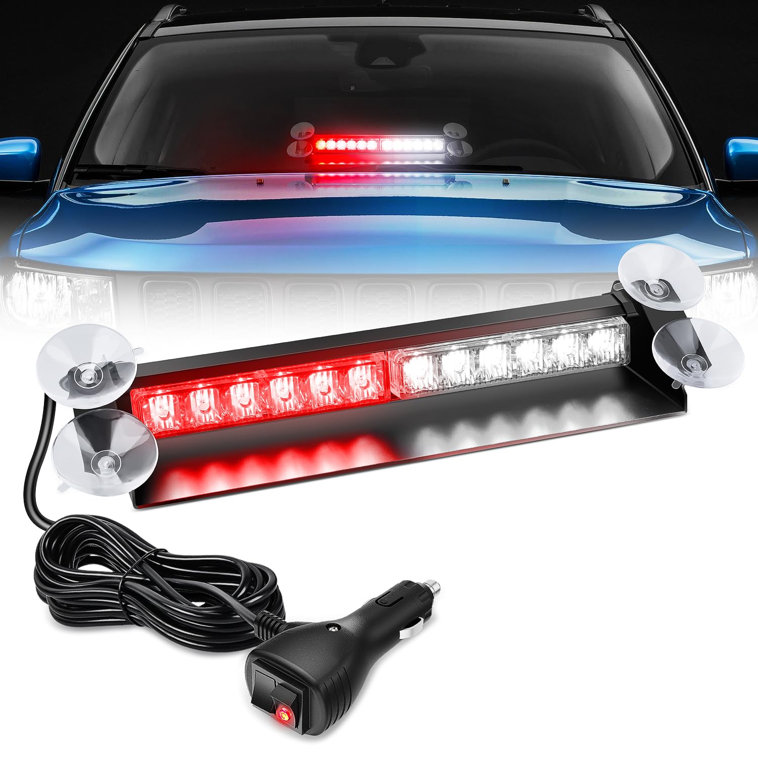 Nilight 12LED Traffic Advisor Strobe Light Bar Red White Hazard Safety