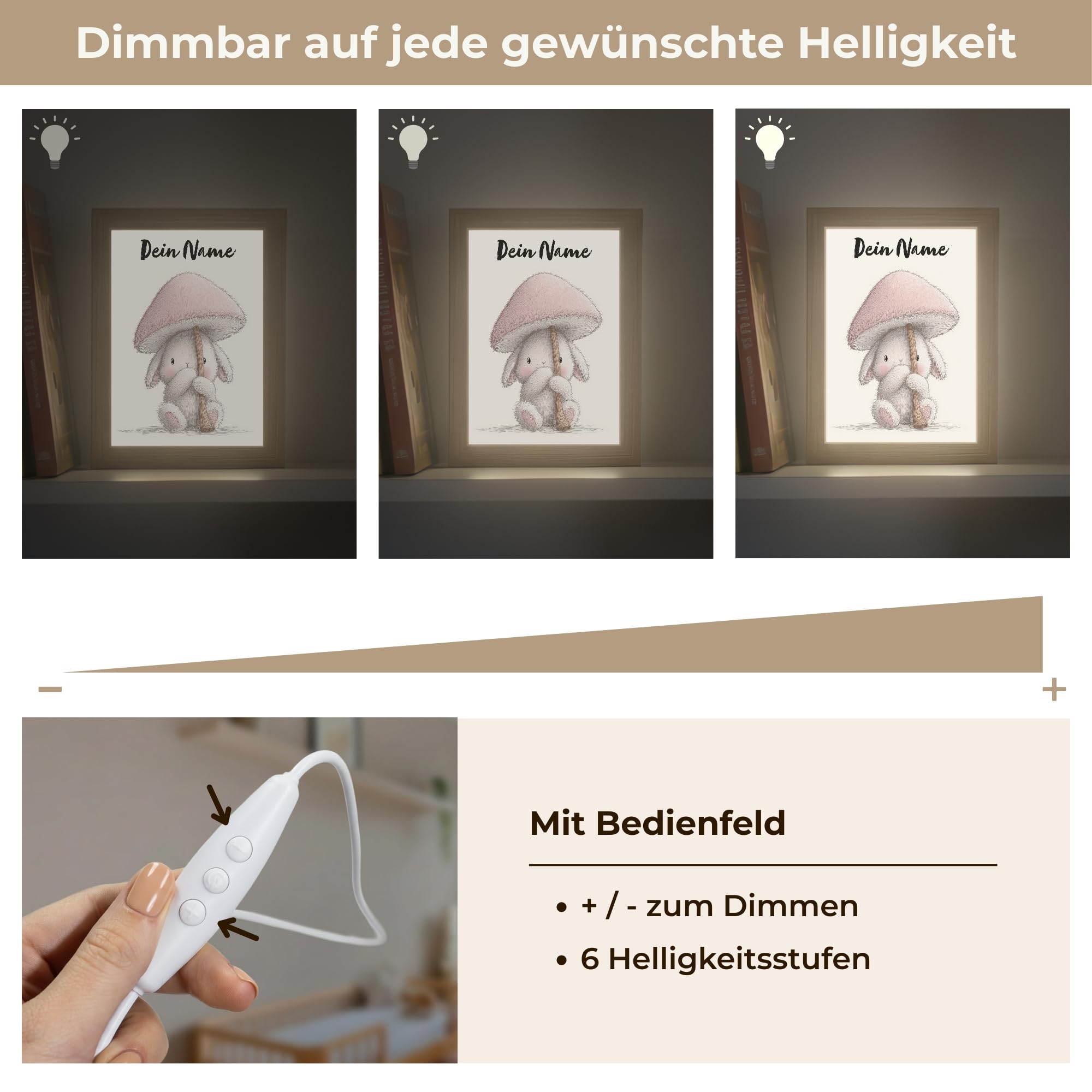 Nachtlicht Kinder Mit Name 15x20 cm Baby Lampe Kinderzimmer Kindernachtlicht Personalisiert Stilllicht Kinderlampe Pilz - Kaninchen - Rosa