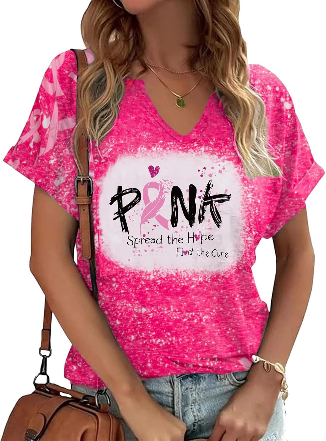 Breast Cancer Awareness Shirt Pink Ribbon Breast Cancer Support Squad Tshirts Cancer Survivor V-Neck Tops