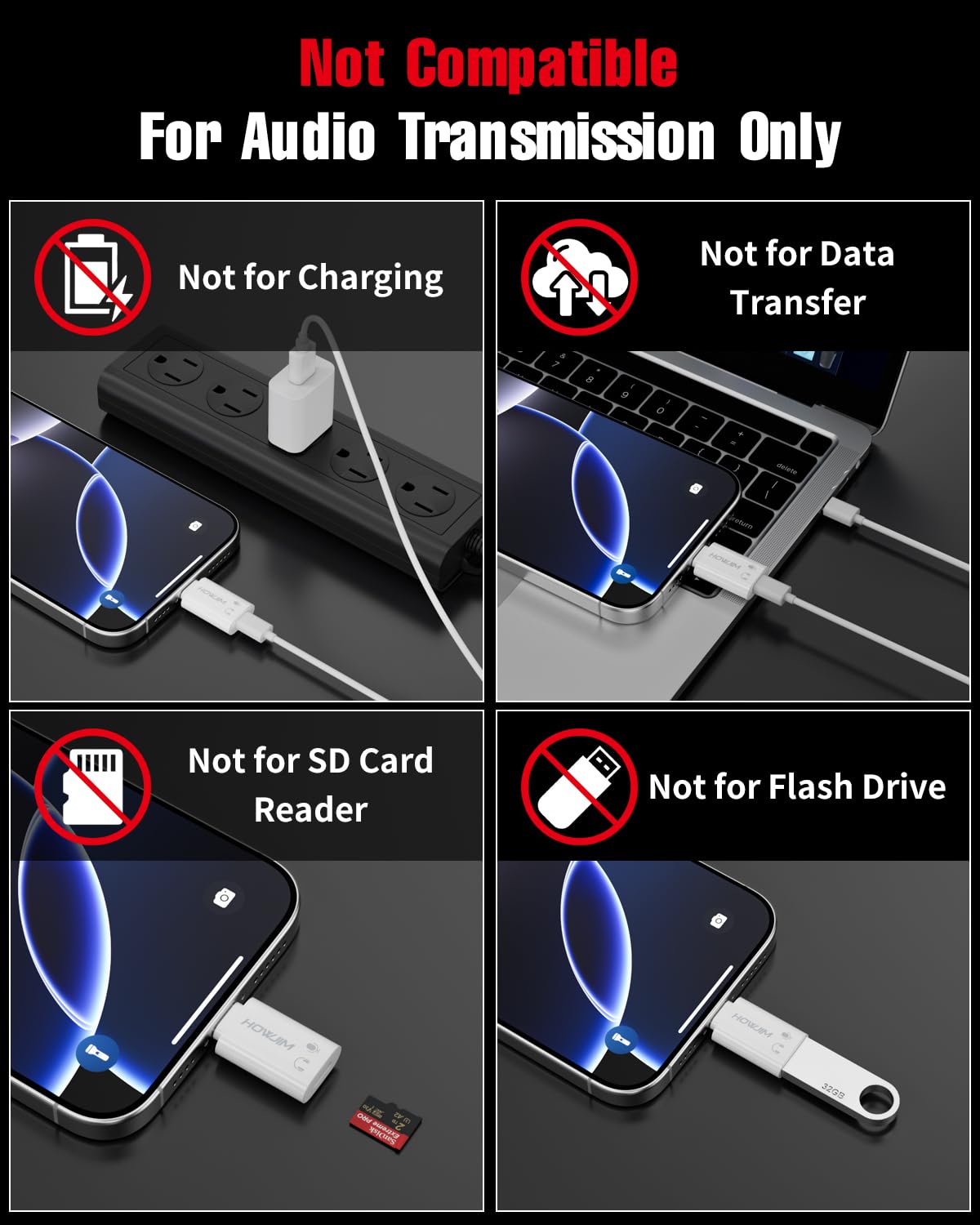 Paquete de 2 adaptadores de audio de luz a USB C para música/llamadas/control, USB C macho a Lightning hembra adaptador de auriculares para teléfono 15/16/17, almohadilla, G-alaxy, no para