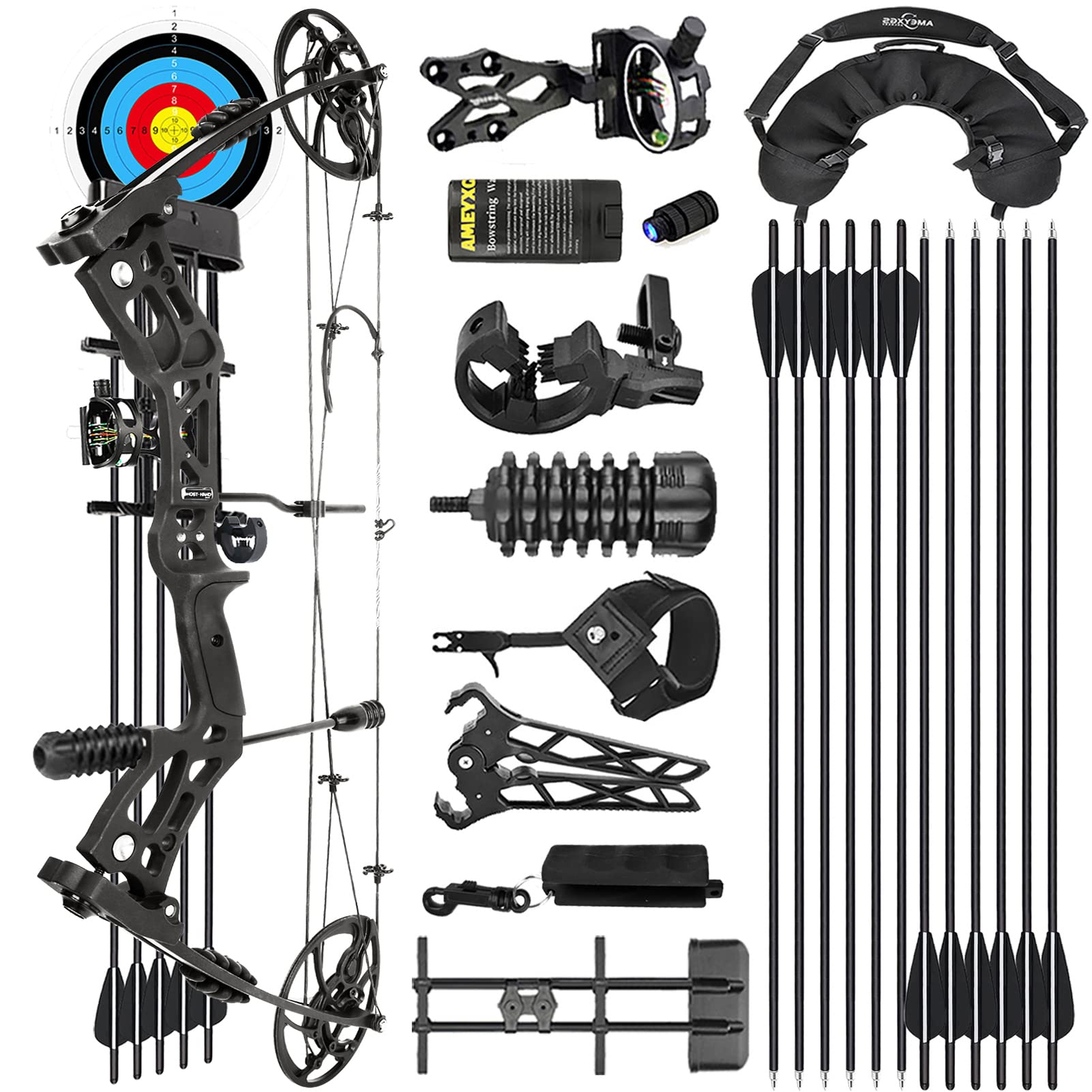 Archery Hunting Compound Bow Kit RTH 30-70 LBS Draw Length 23.5"-31", IBO 325FPS, Target Shooting Bow with Accessories for Bowfishing Archery Hunting