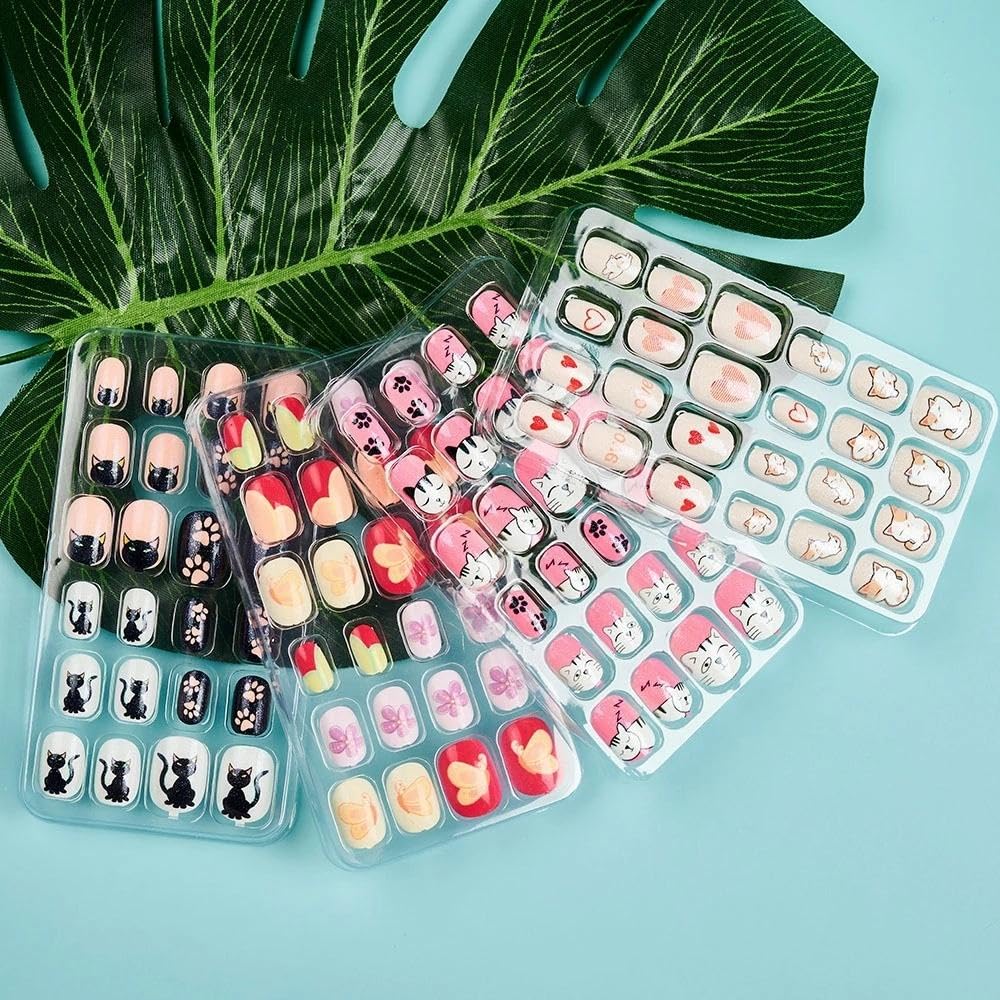 DORMITORRY Press on Nails for Kids, Children Acrylic Fake Nails, Pre-glue Full Cover Glitter Gradient Color, Lovely Press on French Nails for Girl's, Decoration, Lightweight, Lovely Gift for kids, 48 pcs Multi Color.-image-34