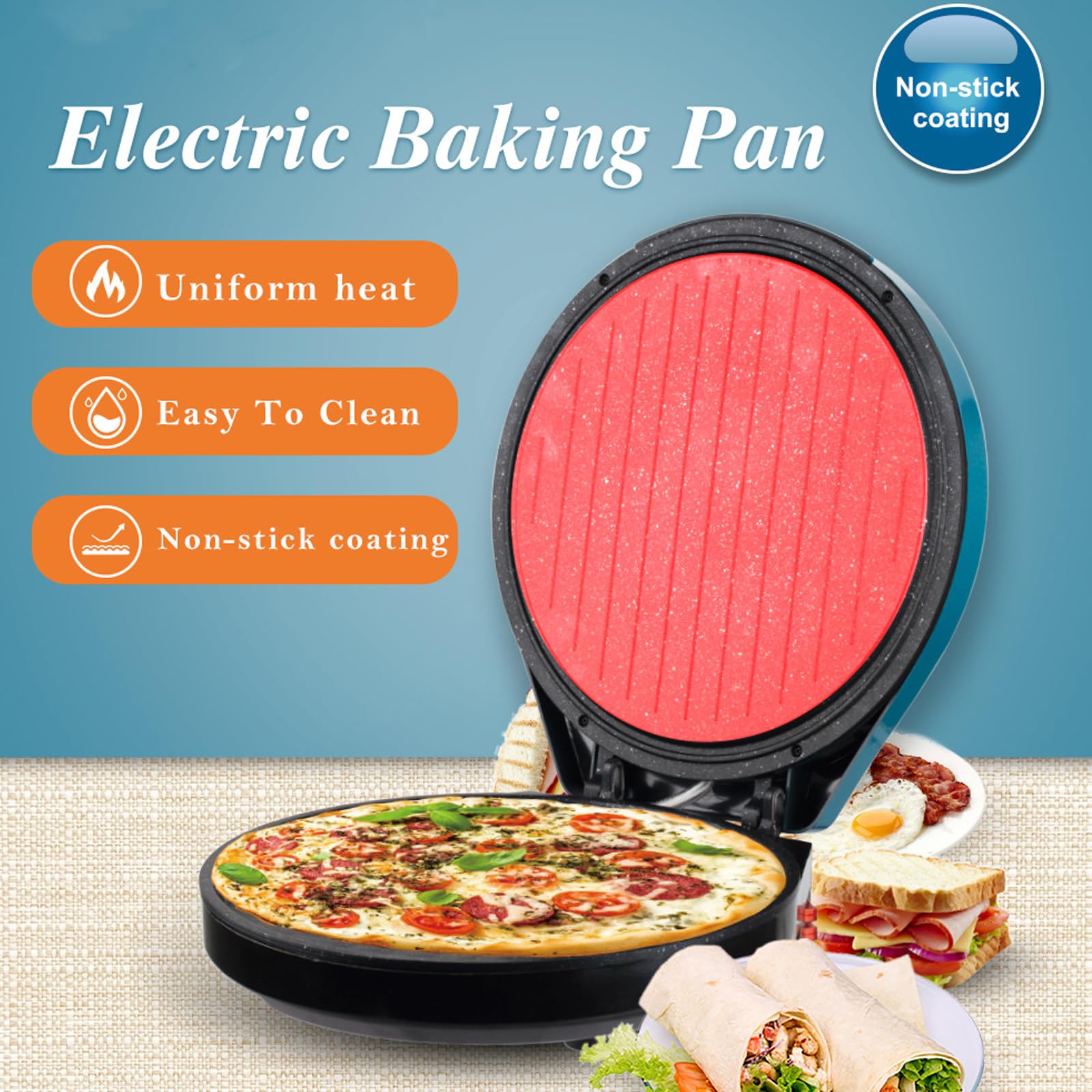 Macchina per pizza da tavolo, forno portatile da 1800 W con controllo della temperatura indipendente, superficie antiaderente per riscaldamento rapido, per pizza, crepes, frittate, frittate