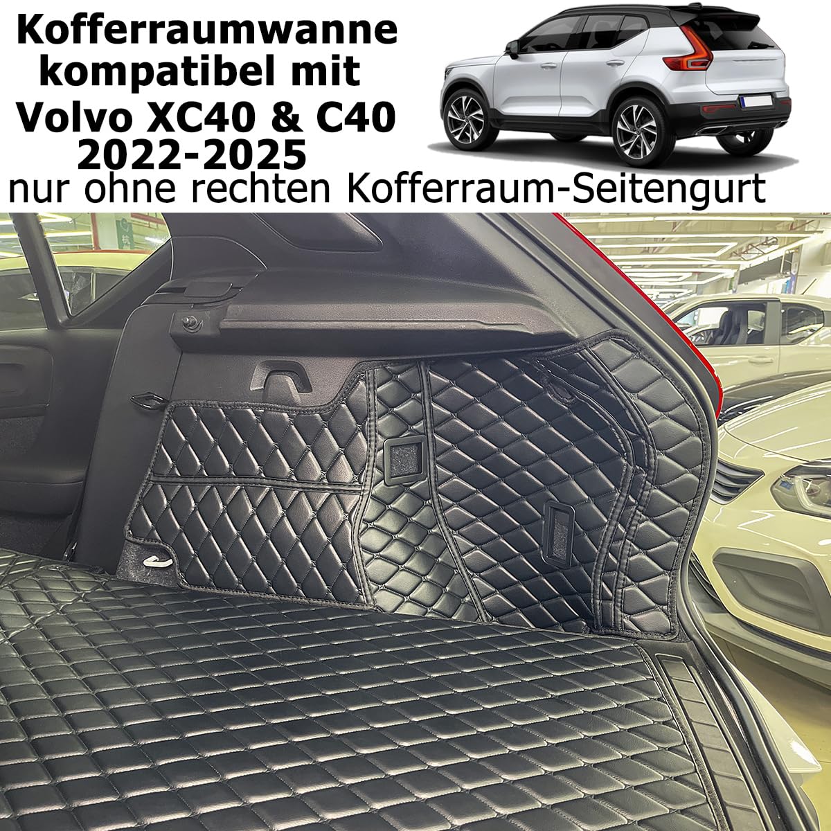 Kofferraumwanne für Volvo XC40 C40 2022–2026 | nur ohne rechten Kofferraum-Seitengurt