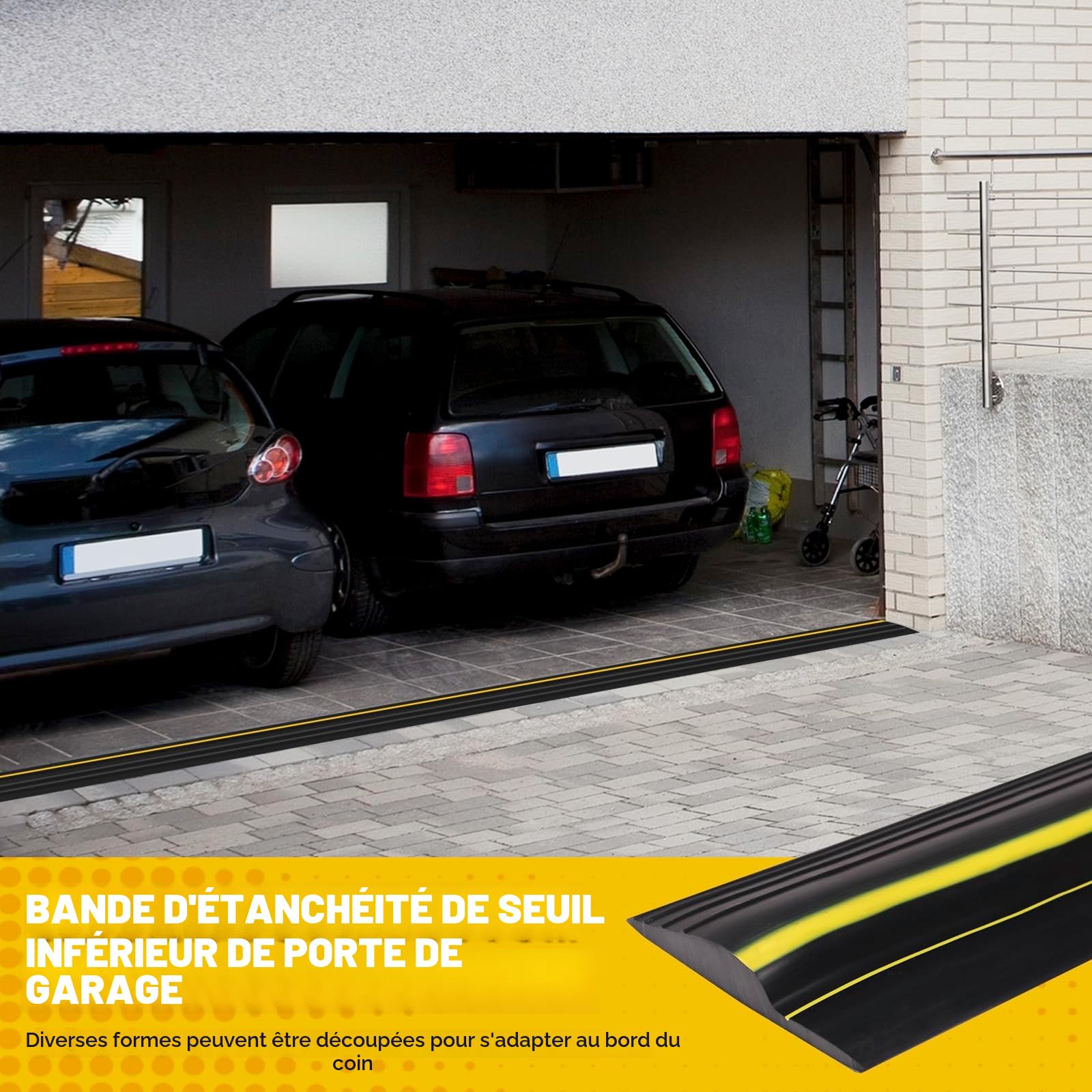 Joint de seuil de porte de garage 3M, Joint de Seuil Universelle, Joint de porte de garage Seuil d'étanchéité en caoutchouc pour les bas de porte basulante ou standard (Noir, 80mmx14mmx3m)