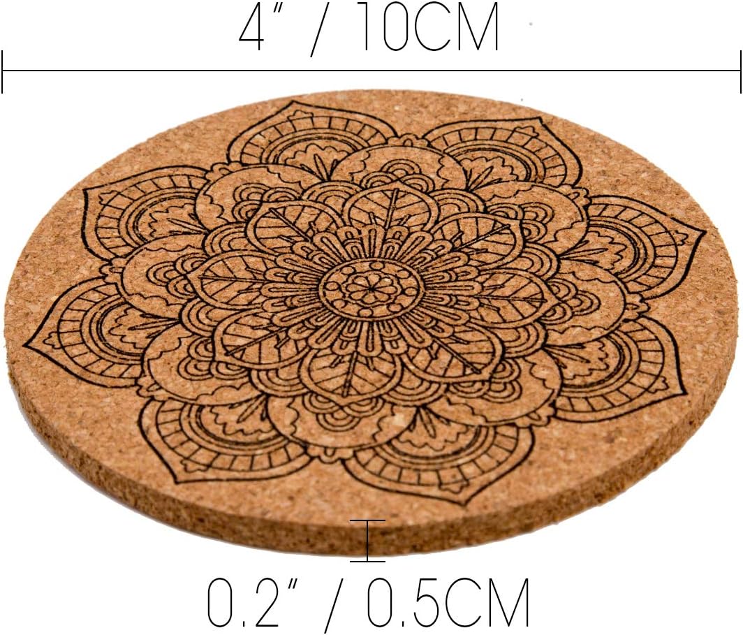 AIEX Drink Coaster Set Absorbent Cork Coasters Mandala Cup Coasters Cup Mat for mugs and cups,wine glasses,Set of 12