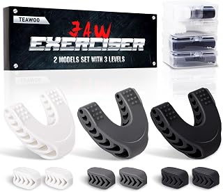 TEAWOO 9PCS Jaw Exerciser Set for Men & Women: 2 Models, 3 Resistance Levels (40-60lbs) Silicone Jawline Toner - Beginner to Advanced