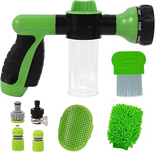Pup Jet Dog Wash Hose Nozzle Foam Sprayer Dog Horse Sprayer Wash Hose Attachment Soap Dispenser Bottle Nozzle Sprayer Dog Bathing Sprayer for Pet Showering, Car Washing, Watering Plants, Patio