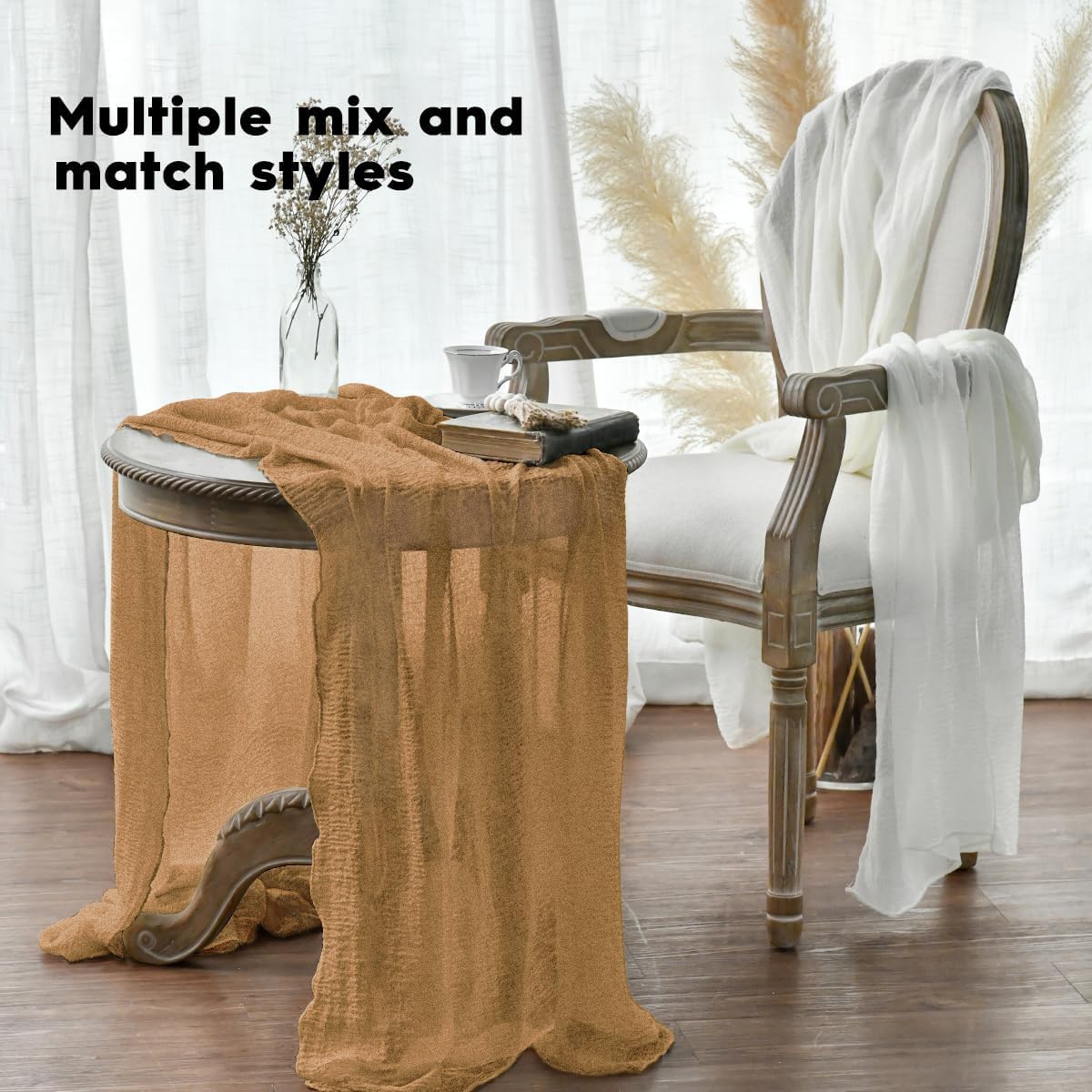 LOMOHOO Kaasdoek, tafelloper, boho-gaas, beige, rustieke LOMOHOO Kaasdoek, tafelloper, boho-gaas, beige, rustieke