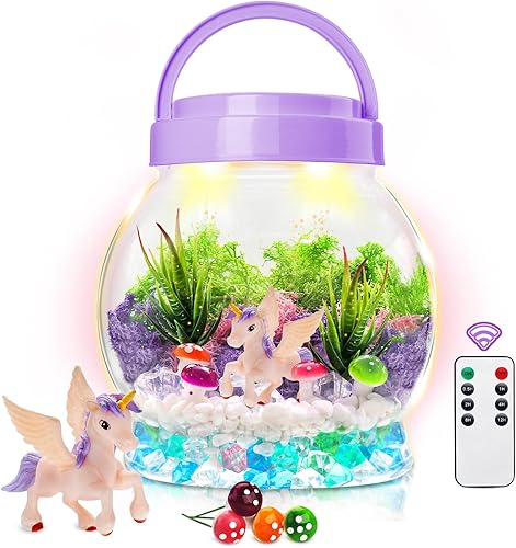 Kit de terrario de unicornio iluminado para niños, regalos de unicornios para niñas, juguetes de unicornio para manualidades, kits de manualidades