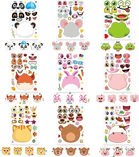 Miniatura 4 de 27 hojas de calcomanías de animales para niños, hojas de calcomanías para hacer tu propio animal para mezclar y combinar hojas, calcomanías para el