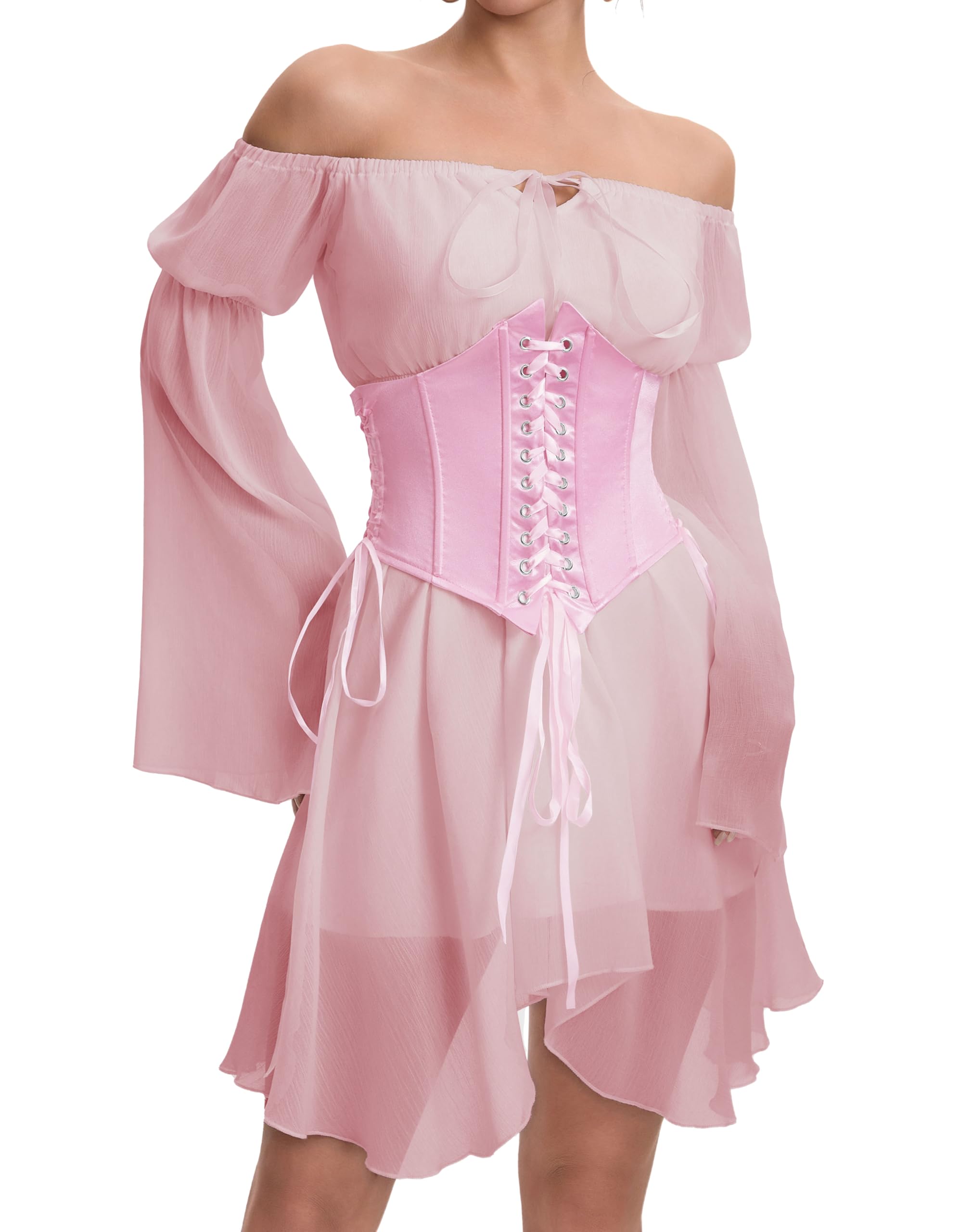 ETATNG Womens Two Piece Corset Dress Off Shoulder Bell Sleeve Summer Party Lace Up Bustier Dress