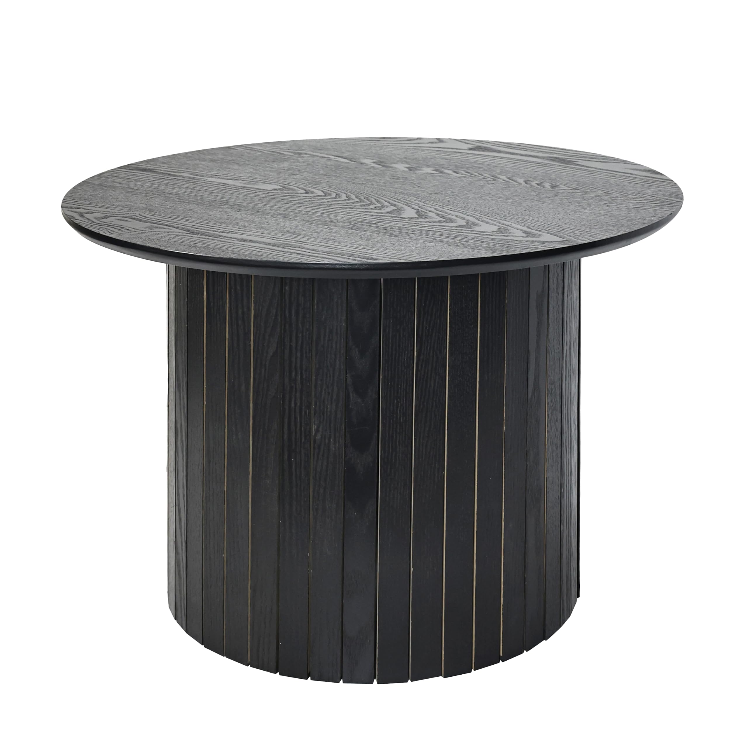OHS Small Round Coffee Table, Side Table with Madison Ribbed Wood Frame Decorative Round Coffee Table for Living Room Bedroom Office Small Spaces Nightstand End Tables, Black