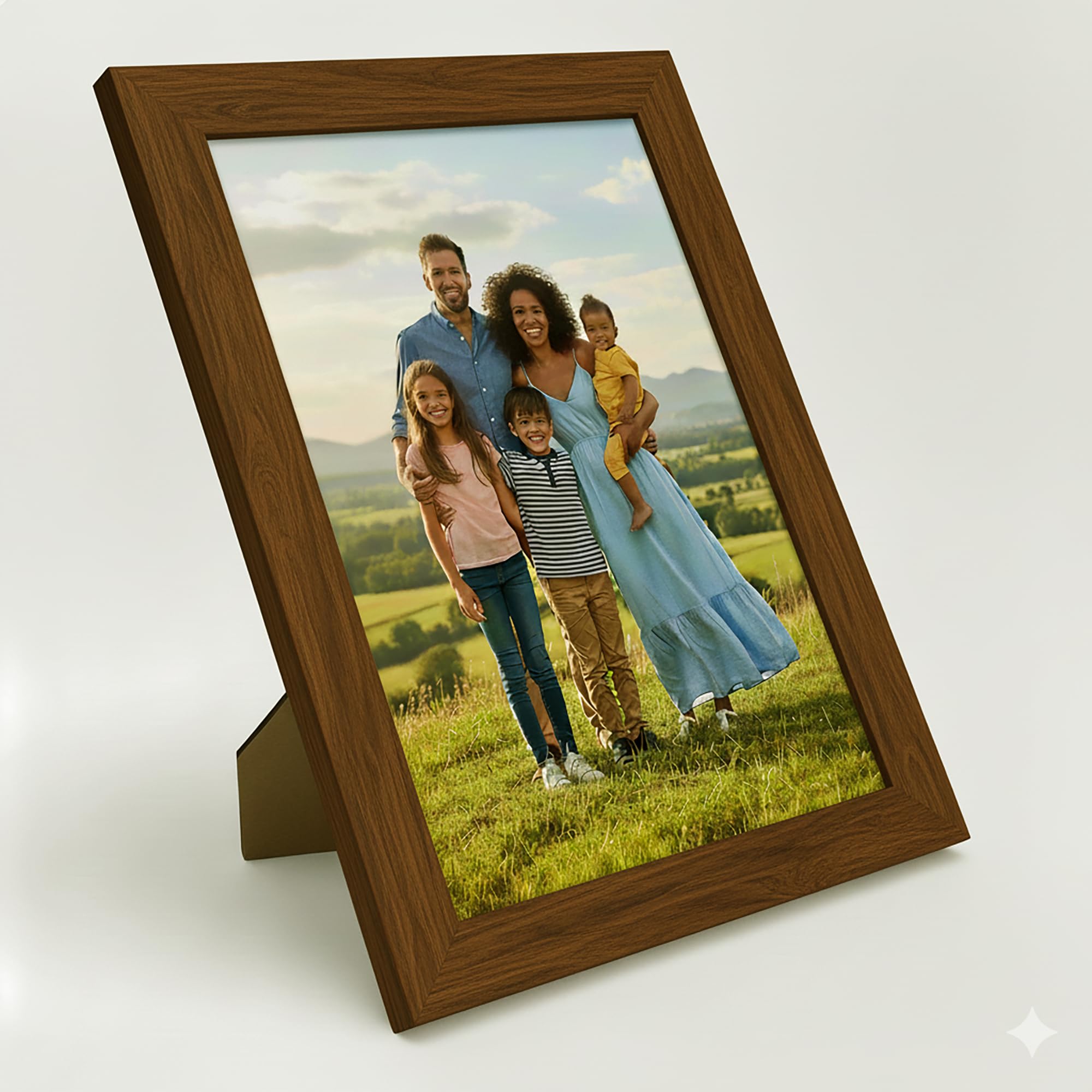 WANSHA HOME 8x6 Inch Walnut Picture Frames (20.3x15.2 cm) Flat Poster Frame - Clear Acrylic Poster Display with MDF Wooden - Portrait/Panoramic - Wall Mount Hooks & Tabletop Stand 8"x6" โ image 1