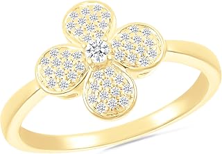 1/5 Carat Natural Diamond Flower Engagement Rings for Women in 10K Solid Yellow Gold Promise Rings for Her Wedding Band Birthday Anniversary Jewelry Gift (0.20 Cttw, H-I Color, I1-I2 Clarity)