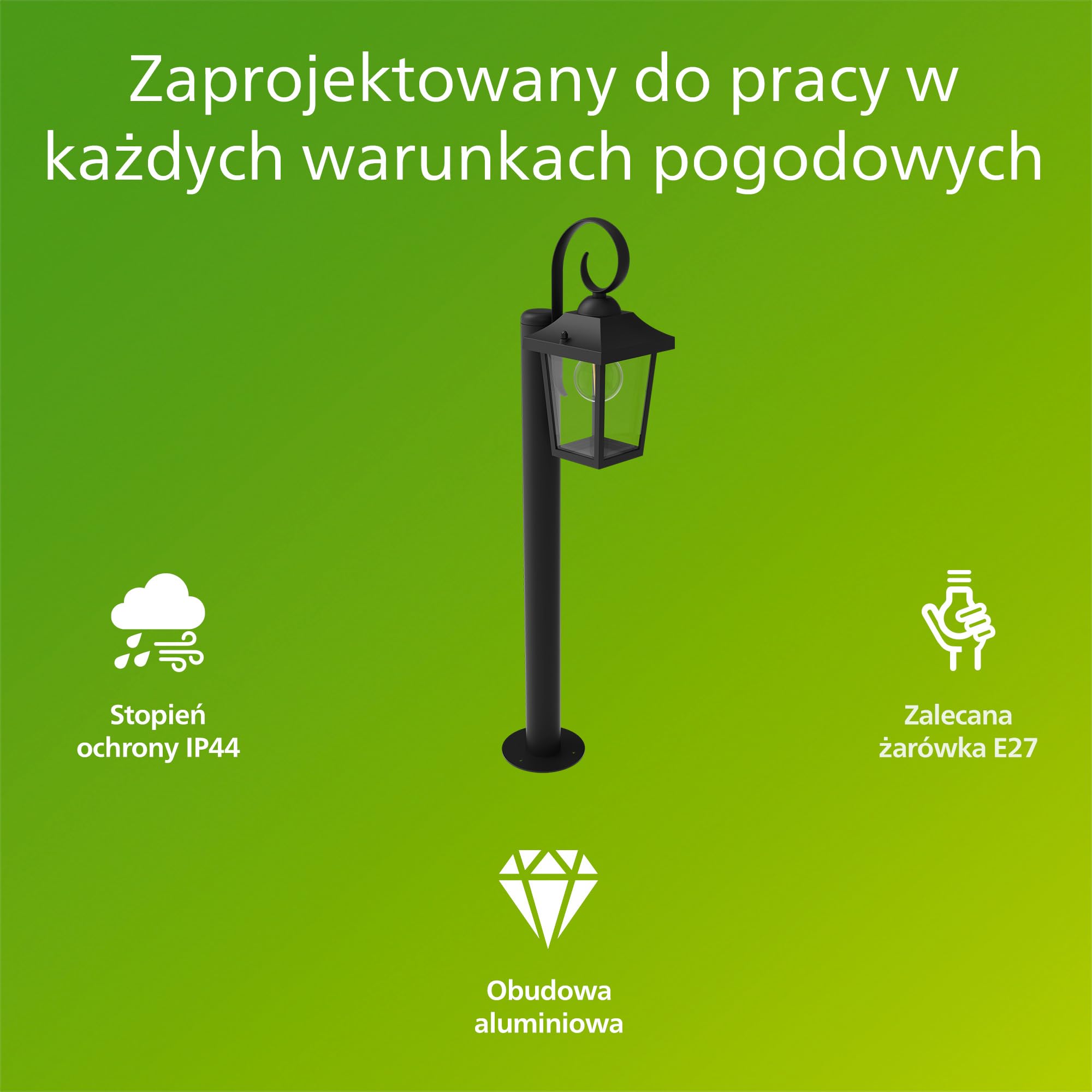 Philips Buzzard Słupek Zewnętrzny, Żarówka LED E27, Czarny